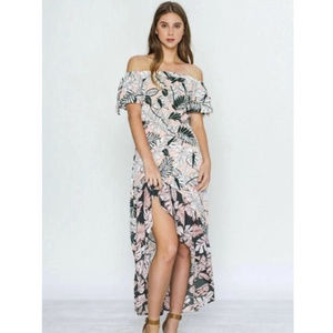 Flying Tomato Pink Tropical off shoulder dress